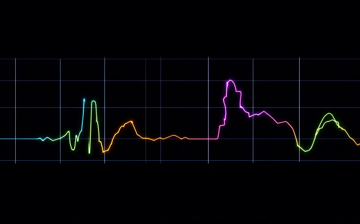 Abstract true-black console illustration of the four KLOW peptide channels as emissive signal lines
